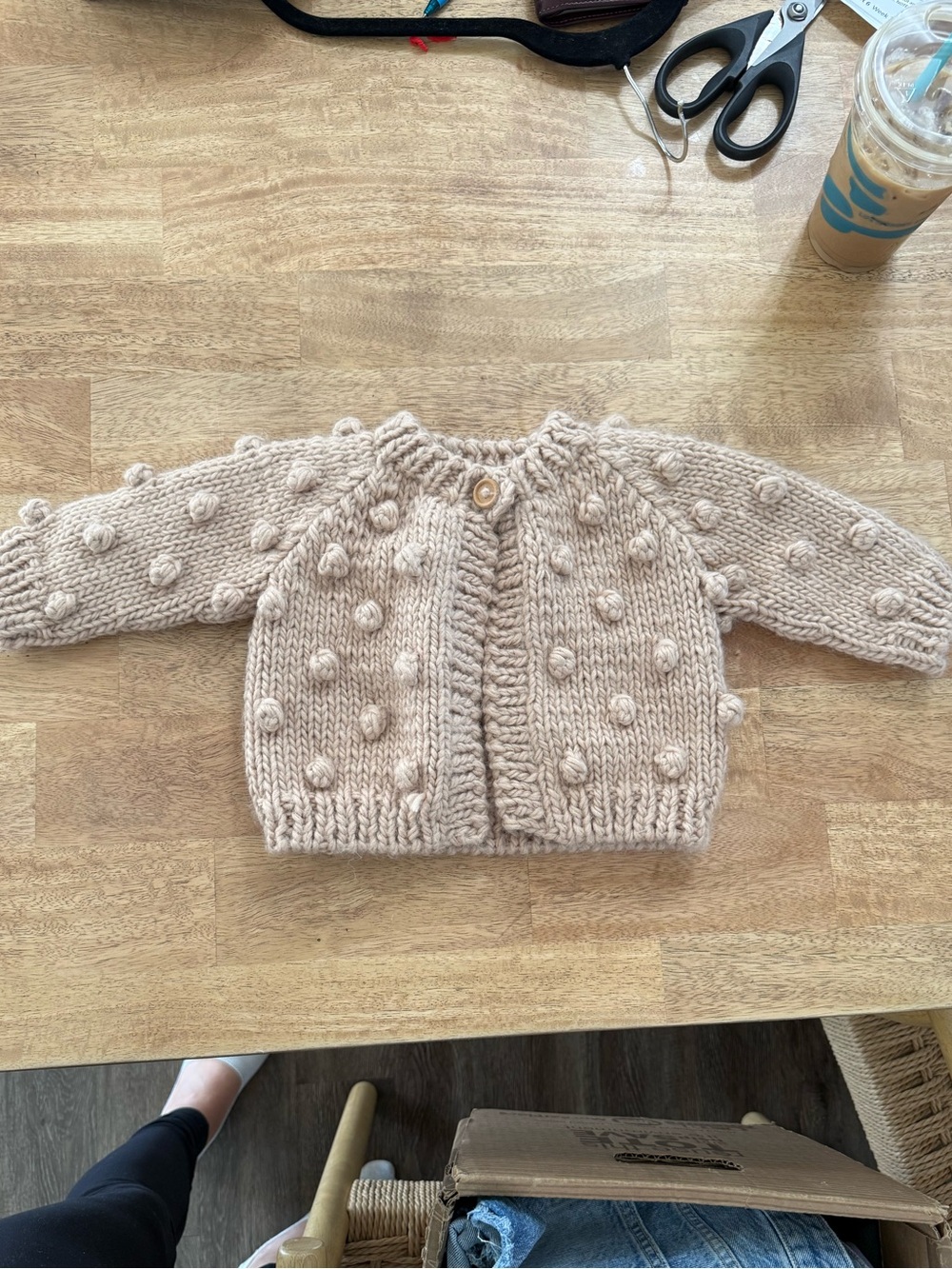 The Blueberry Hill Latte Popcorn Hand Knit Cardigan size 6/12 mo